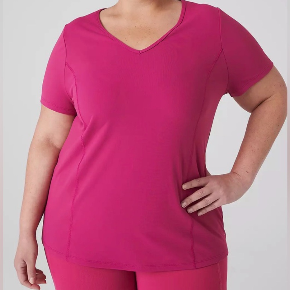 LIVI Lane Bryant Soft V Neck Short Sleeve Fuchsia Pink 26/28